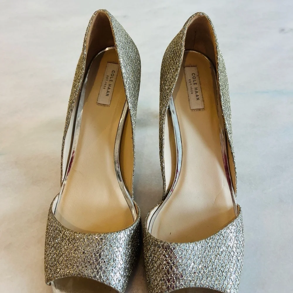 Cole Haan Gold Glitter Open-Toe Stiletto Pump